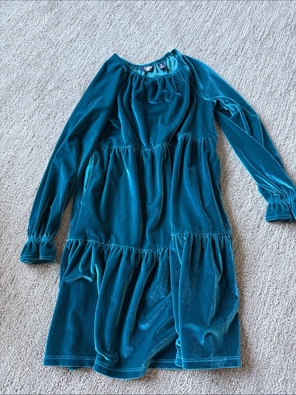 Velvet Teal Tiered Long Sleeve Dress M8